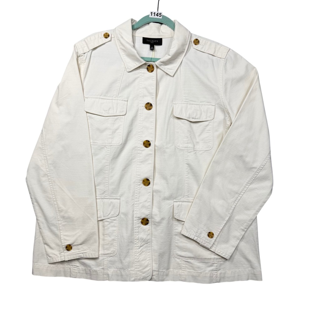 NWT Talbots Utility Jacket Womens 2X Ivory White Cotton Button Front NEW
